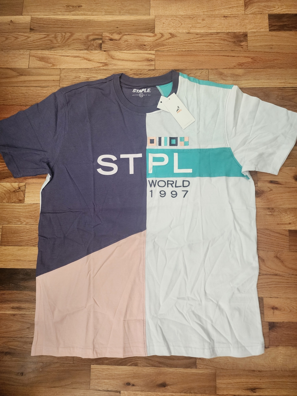 Staple Colorblock STPL World Short Sleeve Tee - Navy/White/Teal/Pink